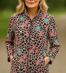 Nicole Miller Leopard Floral Jacket Womens 8 Brown Pink Career Feminine Coquette