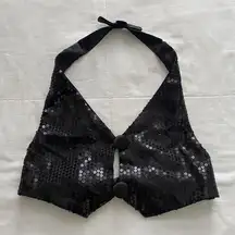 Black Sequin Halter Vest Top size Small