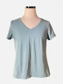 Pact V Neck T Shirt Light Blue Organic Cotton Casual Basic Top Size L