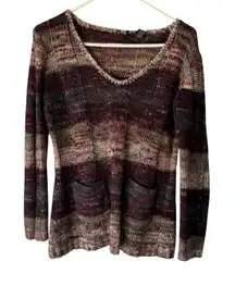 Ultra Flirt Y2k Striped Knit Sweater Tunic‎ Top With Pockets Multicolor L Fall