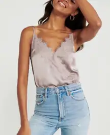 Abercrombie Off white satin bodysuit with lace trim Size XL