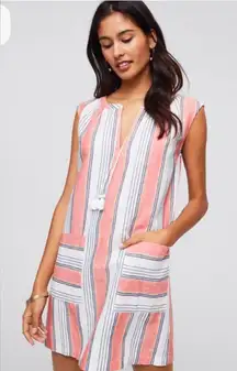 Loft Beach Pink Striped Sleeveless Swim Cover-Up Mini Dress Linen Cotton Large