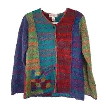 Vintage Susan Bristol Colorful Patchwork Cardigan Sweater Size S (V13)