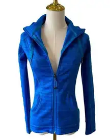 Athleta Women's Strength Zip Up Hoodie in Vibrant Blue Stripes Size Extra Small