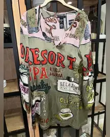 Y2K vintage Custo Barcelona silk Graphic Resort Print Dress Artsy Boho tunic