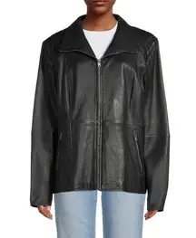 ANDREW MARC Women's Black Fabian Leather Full Zip Up Biker Jacket Size L