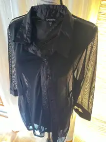 Bebe Black Top Blouse, Mesh See Thru Fabric, Sexy