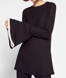 Zara Black Bell Flare Ribbed Long Sleeve Top Size S