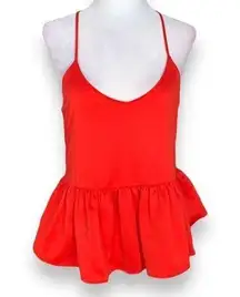 Ro & De  Camisole Tank Top Red Satin Peplum Ruffle Scoopneck Sleeveless Small