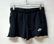 Nike Sportswear athletic shorts Jersey Women’s Small Black Raw Hem white swoosh