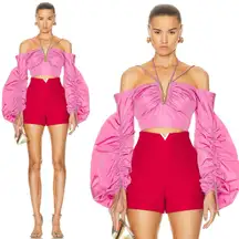 Silvia Tcherassi Benazir Crop Rose Puff Sleeve Top