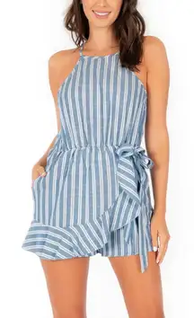 Speechless Striped Wrap Ruffle Romper