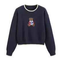 Cider Cute Kidcore Kawaii Casual Teddy Bear Dark Blue Sweater