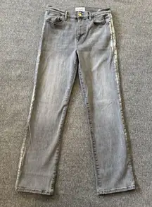 Frame Le High Straight Field Foil Tux Gray Womens Ankle Jeans Sz 27 Cotton Blend