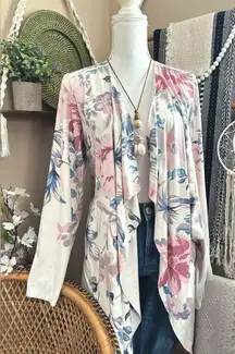 Cloth & Portrait Floral Faux Suede Open Lightweight Waterfall Cardigan