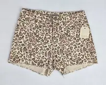 Wonderly Womens Cheetah Print Shorts High Waist Frayed Hem Size 30 Brown NEW
