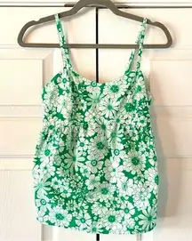 Hippie Rose  Green and White Floral Babydoll Tank Top, S