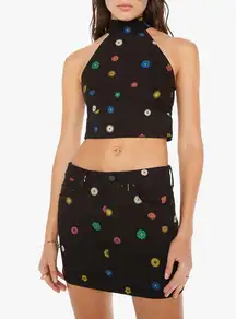 MOTHER Never Falter Halter Top Fresh as a Daisy Black Denim