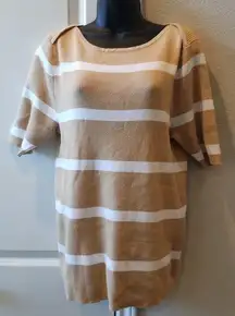 Lane Bryant NWT  Pullover Sweater Women’s 18/20 Tan White Stripes Light Weight