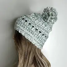 Teal White Knitted Winter Pom Pom Hat