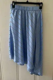 Express Blue Black White Pinstripe Asymmetrical Hem Midi Skirt XSMALL EUC