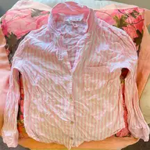 victoria's secret y2k 2000s vintage pink striped button up long sleeve pajama shirt 