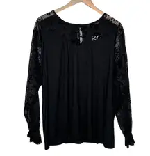 Belldini black mix media sheer sleeve romantic lace goth long sleeve top 2X