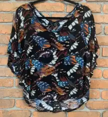 Love Life Live Butterfly Print Dolman Top‎ Womens Small Black Lightweight Blouse