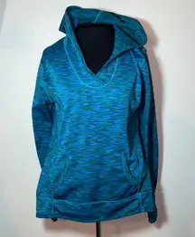 Women’s  hooded athletic sweatshirt blue heather peacock Large V-neck