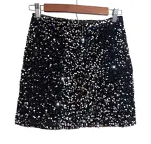 Vassia Kostara Sequin Mini Skirt Black Silver Sparkle Party Holiday Womans Small