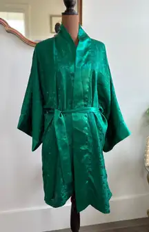 Victoria's Secret Emerald Green Satin Paisley Robe Kimono‎ One Size OS