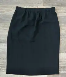 Everlane black pull on elastic waist knee length skirt back slit pockets 8 H47