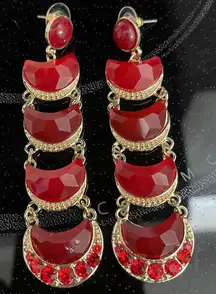 Elegant Red & rust and Gold Dangle Earrings