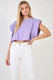 Endless Rose  Drop Shoulder Crop Top Lilac Size M