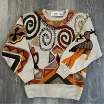 Cedar’s Vintage Multicolor Abstract Spirals Art Bird Sweater Size Medium