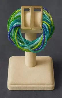 Vintage Y2K Cookie‎ Lee Chunky Tiered Colorful Beaded Rhinestone Cuff Bracelet