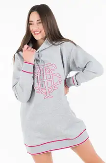 Tommy Hilfiger Sweatshirt Dress Monogram Perry Sz‎ Medium Women Hoodie Gray Pink