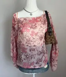 Vintage Y2K Floral Mesh Blouse