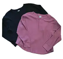 Lot of 2 Gap Size XL Waffle Crewneck Shirt Long Sleeve True Black Deep Dahlia
