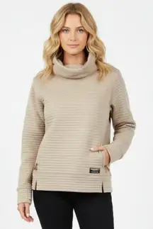 LL Bean Tan Striped Long Sleeve Cropped Sweatshirt Top XS