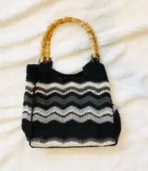 Y2K  knit striped purse with bamboo handles