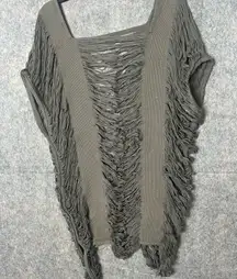 Woman Medium Swimsuit Cover Up Boho Fringe  Olive Green