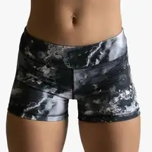 IAB MFG Athletic 2.0 Booty Shorts in Black/White Galaxy/Splatter Print Size 4/XS