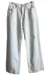 ZARA Women's White Pleated High Rise Wide Leg Denim Jeans Size 12 Classic Y2K