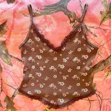 hibiscus flower brown lace tank