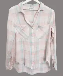 Bella Dahl Linen‎ Button Up Shirt Pink Blue Size XS