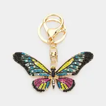 New Womens Boutique Bling Rhinestone Butterfly Pursehook Keychain Gold Hardware