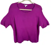 Eileen Fisher Pink Raspberry Organic Linen Cotton Relaxed Short Sleeve Sweater S