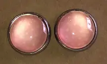 Elegant Silver Tone Pink Polka Dot Round Stud Earrings