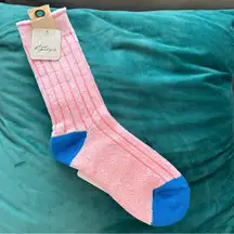 Free People NWT  Plush Inside Out Crew Socks bubble gum pink rose / blue 1 pair